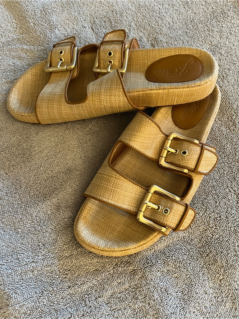 J.Crew Raffia Double-Buckle Slide Sandals
